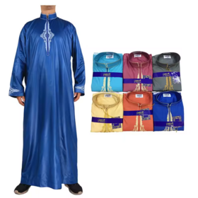 Vêtements Homme Bleu Zukmuk Thobe Musulman Caftan Patchwork Sans Col 3/4 Manches Casual Vntage