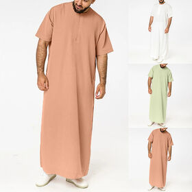 YAOHUOLE - Robe Traditionnelle Homme Caftan Thobe - Coton/Lin - Noir - Taille XL - Style Arabe Moderne