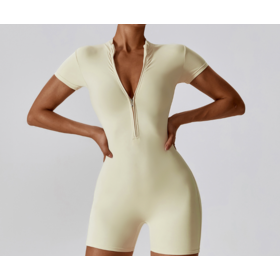 Wholesale Summer zipper short sleeve yoga jumpsuit female dance fitness bodyfitting exercise jumpsuit yoga jumpsuit