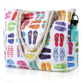Bolsa de playa grande de lona al por mayor con cremallera, bolsa grande para piscina y playa