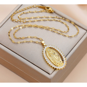 Wholesale Religious accessories Copper microinset zircon Virgin Mary pendant personality necklace silver necklace