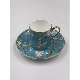 Ensemble cadeau de 2 tasses à thé ou à café en porcelaine fine Hot-sale avec motif de fleurs d'abricotier en relief de Van Gogh