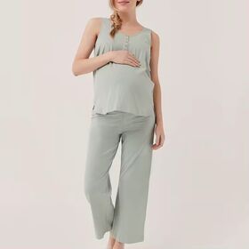 Ensemble de Nuit de Maternité, Ensemble Deux Pièces d'Allaitement, Débardeur et Pantalon en Bambou Bio Écologique, Pyjama de Grossesse