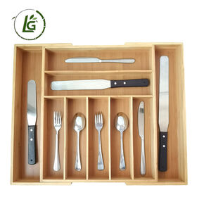 Organisateur de couverts en bambou personnalisable en usine pour argenterie, cuillères et fourchettes - Organisateur de tiroir à couverts