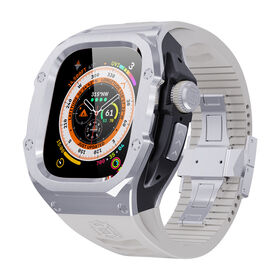 SHELLBOX Caja de reloj de lujo multicolor de acero inoxidable 316 para Apple Watch Ultra 1/2 49mm con correa de silicona