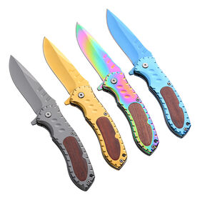 Outdoor Camping EDC Pocket Knife Rainbow Titanium Tactical Folding Knife with Clip
