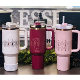 Wholesale and customizable 40oz car cups UV ion gold-plated edge laser cow pattern stainless steel car straw ice king cups