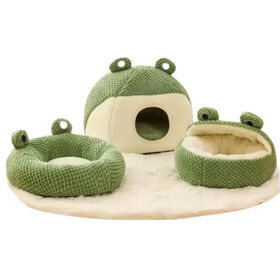 Factory wholesale plush warm dog bed three little frog series cat nest autumn and winter leather pet bed