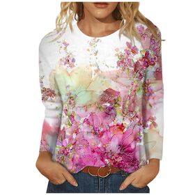 Vintage Style Fashion Casual Round Neck Sublimation T shirt Long Sleeve Printed T-Shirt Top For Women for sale