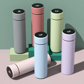 AI-MICH Eco Friendly 500ml Bamboo Travel Mug Stainless Steel Water Bottle Flasks Vacuum Thermos With Temperature Display