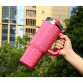 Wholesale diamond-encrusted 40oz stainless steel cup handle Ice Bully Cup New large capacity car cup double vacuum insulated cup