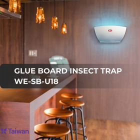 Insecticida de interior WE-SB-U18 de 18W, cubre 60m². Con rejilla protectora y tablero de pegamento europeo resistente al calor para fábricas de alimentos.