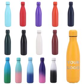 Wholesale Rubber Painting 17 oz Popular Leak-Proof Double Wall Narrow Neck Cola Shape Stainless Steel Water Bottle with Lid