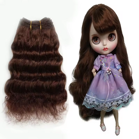 100% Goat Doll Hair Deep Wave 2# Mohair Hair Doll Wigs Hair Wefts Dark Brown Color Doll of Animal Goat Angola