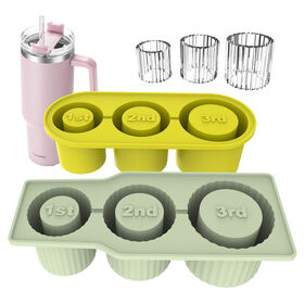 Ice Cube Tray for tumbler cup Silicone Ice Cube Maker With Lid for Making 3 Hollow Cylinder Ice Cube Molds Accessories for 30-40oz
