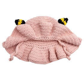 Sombrero de pescador tejido de encaje lindo para niños 2024, sombrero de cubo moderno para bebé niña con bloques de color hechos a mano y orejas