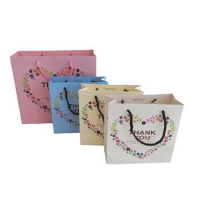 Prix de gros Sac Cadeau Écologique Floral "Merci" Emballage Cadeau de Luxe Sac en Papier pour Shopping Détail