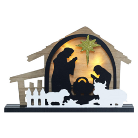 LED Nativity Scene Wooden Light Sign Christmas Manger Decoration Tabletop Ornament