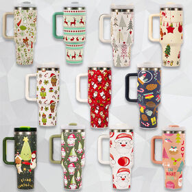 Vaso Stanley de 40 oz con Asa Estilo Navideño en Oferta - Termo de Acero Inoxidable para Café, Botella de Agua, Regalo de Navidad al por mayor