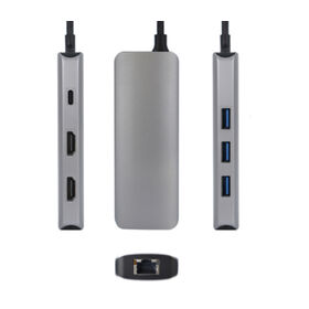 Aluminium Typ C HUB. Typ C Hub zu PD 100W 7 IN 1 USB C Hub mit zwei HDMI für 4K 30Hz, 1000M Ethernet. USB3.0*3