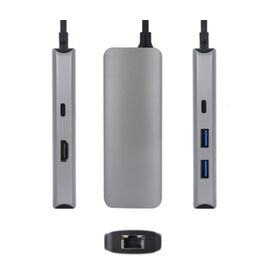 HUB Type C en Aluminium - Hub USB-C vers PD 100W 6 EN 1 avec HDMI pour 4K 30Hz, USB 3.1 10Gbps et fonction de ligne de stockage.