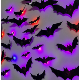 36 Pack Halloween Bat Wall Decorations 3D Stickers with Light Up Flashing Modes Assorted Sizes for Party Decor