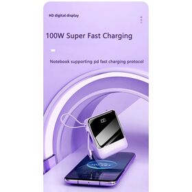 Fábrica OEM Fornece Mini Carregador Portátil de 5000mAh, Powerbank Slim de Carregamento Rápido de 8000mAh com Display LED e Cabos, Power Bank de 10000mAh