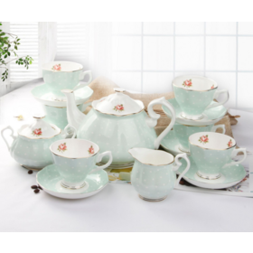 Wholesale bone China coffee set creative European print coffee pot tea set cup and saucer set