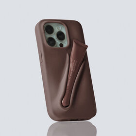 Casing ponsel warna kopi untuk iPhone 16 Pro dengan tempat lip gloss dan lipstik, cocok untuk membawa kosmetik Anda.