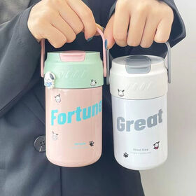 Bouteille d'eau de sport 500 ml en acier inoxydable avec logo personnalisé, paille, infuseur à thé et poignée, thermos isotherme portable