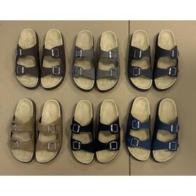Sandales plates unisexe d'été personnalisées et bon marché, antidérapantes, avec double boucle supérieure réglable et semelle épaisse en liège
