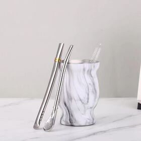 New arrival 8oz stainless steel double walled mate cup gourd shape matai cup straw double insulated cup with Filter Sucker Spoon