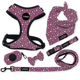 Breathable soft custom luxury dog backpack pattern puppy pet neoprene dog harness set and collar leash set