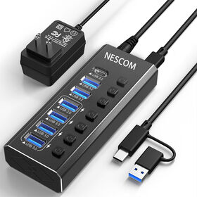 USB 3.0 & 3.2 Hub, 7 Ports, Aluminiumlegierung, LED-Anzeigen, Überstromschutz, Konform mit USB Power Delivery Spezifikation