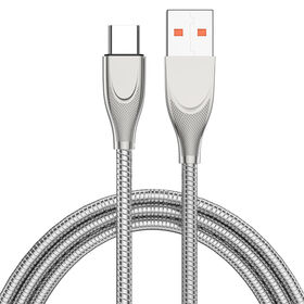 Metall-ummanteltes USB-Schnellladekabel, Edelstahl, starkes, haltbares Kabel, verwicklungsfrei, strapazierfähig, bissfest, USB 2.0 Kabel