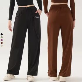 Acheter Pantalon De Sport En Soie Glacée Fine, Poches à Cordon élastique à La Taille, Pantalon De Survêtement Décontracté, Couleur Unie, Coupe Ample, Fitness