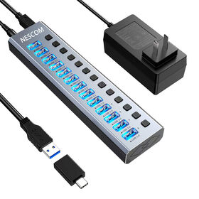 Pengisi Daya USB 5V, Hub USB 3.0 13 Port dengan Indikator LED, Hub USB 3.0 dengan Sakelar On/Off, Bahan Casing Aluminium, Pengisi Daya USB