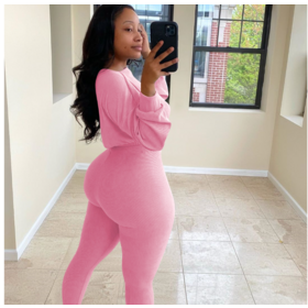 Wholesale 2 Piece Set Women Ribbed Basic Sweatshirts Leggings Casual Sporty Tracksuits For Wemen gym sets women