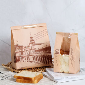 Sacs en papier de qualité alimentaire, emballage personnalisé de boulangerie, sacs en papier kraft pour pain avec fenêtre transparente en plastique