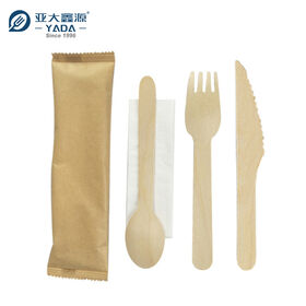 High Quality Eco Friendly Disposable Wooden Cutlery Set Knife Fork Spoon Napkin 16cm Pack In Paper Bag