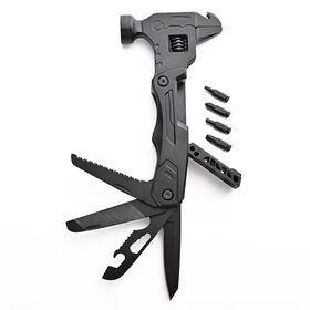 Outdoor Camping Adjustable Wrench Pocket Multi Tool Hammer w/Knife Screwdriver Bits