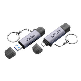 Lector de tarjetas gris espacial dos en uno SD/TF de doble cabezal USB A+Tipo-C de conexión directa, carcasa de aluminio gris espacial con carcasa de plástico negro