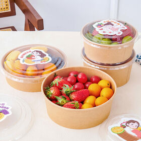 Paper bowl Custom Disposable Heatable Round Kraft Paper Ramen Bowls 500ML 1000ML Food Packing Containers Paper Salad Bowl With Lid