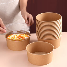 Vente en gros de bols en papier kraft jetables personnalisés pour soupe, glace, fruits et salade de légumes, avec couvercle