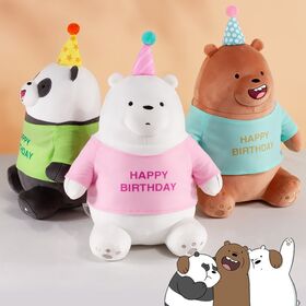 Venta al por mayor de osos de peluche de feliz cumpleaños, pandas de peluche, regalo de cumpleaños para niños