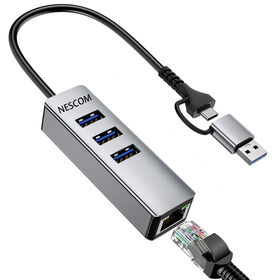 HUB USB C 4 EN 1 avec boîtier en aluminium, USB 3.0*3 + RJ45 Gigabit, USB 3.0 5Gbps, RJ45 1000Mbps - Adaptateur multiport haute vitesse