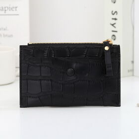 Portefeuille Femme Triple Avec Zip - 5 Cartes, Billets, Pièces - Rouge Foncé - Fausse Peau - Neuf