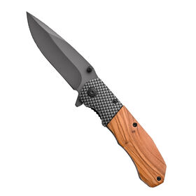 Personalized Olive Wood Handle Folding Camping Survival Pocket Knife for Sale