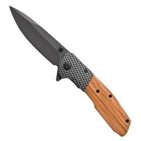 Engraved Personalized EDC Knife Grey Titanium Camping Folding Pocket Knife w/Olive Wood Handle