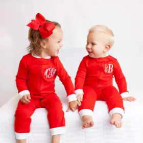 Pyjamas de Noël Classiques Personnalisés pour Filles et Frères, Coton Rouge, Bambou, Grenouillère Zippée pour Bébés